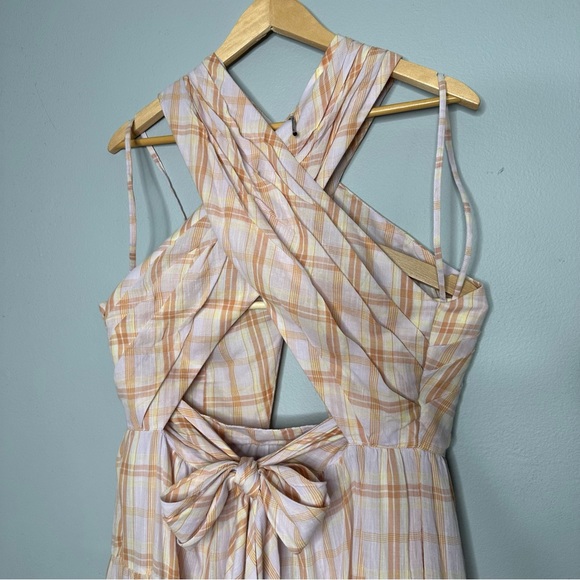 ULLA JOHNSON Noelle Crossover Halter Back-Tie Midi Plaid Dress NEW - Picture 12 of 14